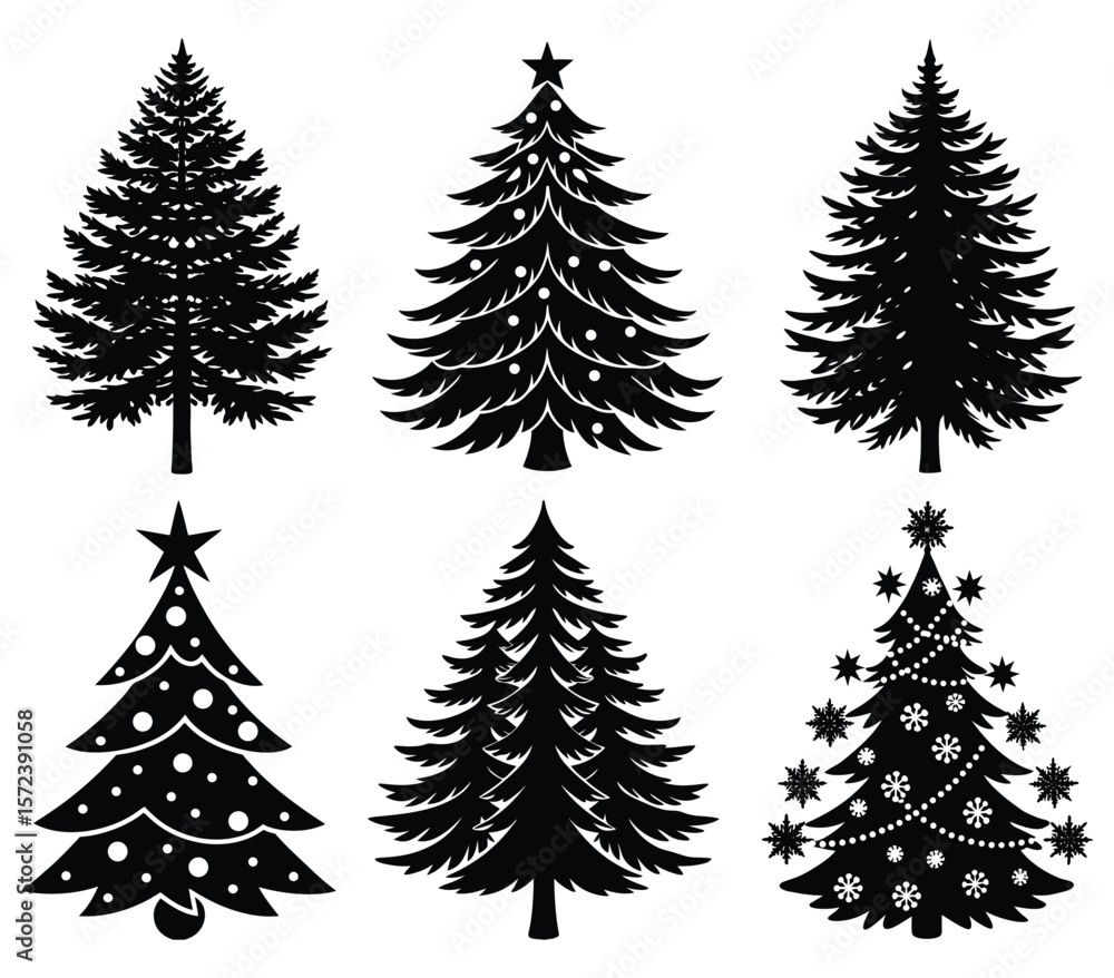 Obraz premium Grass and Wheat Silhouettes in Snowy Pine Forest Landscape Vector.