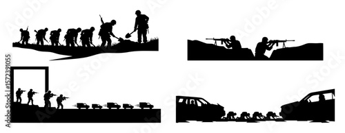war military soldiers silhouettes set vector
