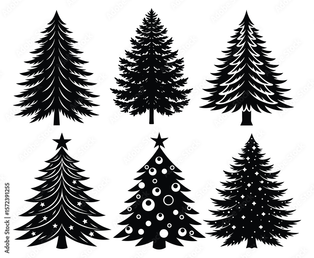 Obraz premium Grass and Wheat Silhouettes in Snowy Pine Forest Landscape Vector.
