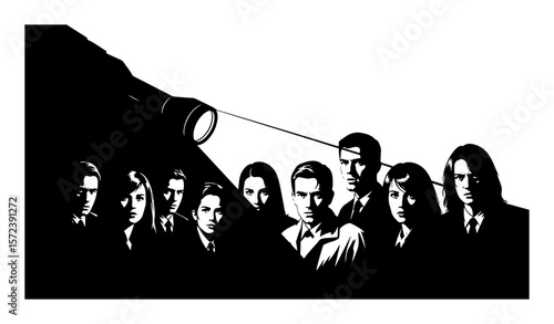 telescope spying on group of business people vector concept illustration