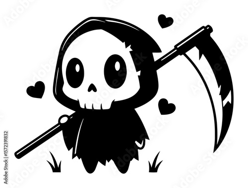 cute grim reaper cartoon character with scythe vector