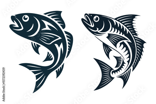 Tuna, Marlin, and Swordfish of Vector Silhouettes Game Fish Icon Set