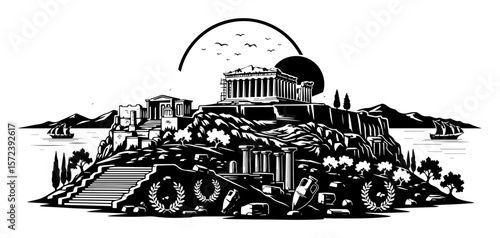 ancient greece acropolis of athens landmark illustration