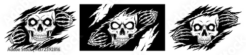 skull tearing through rips illustration icon set silhouette