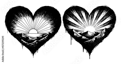 heart shape with mountain landscape double exposure vector