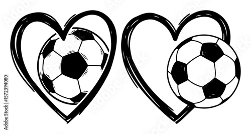 i love soccer hand drawn hearts with ball