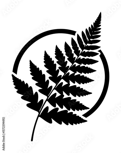 fern leaf in circle frame nature logo vector