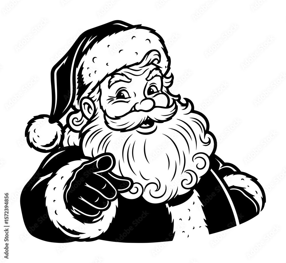Fototapeta premium santa claus pointing hand retro christmas vector illustration