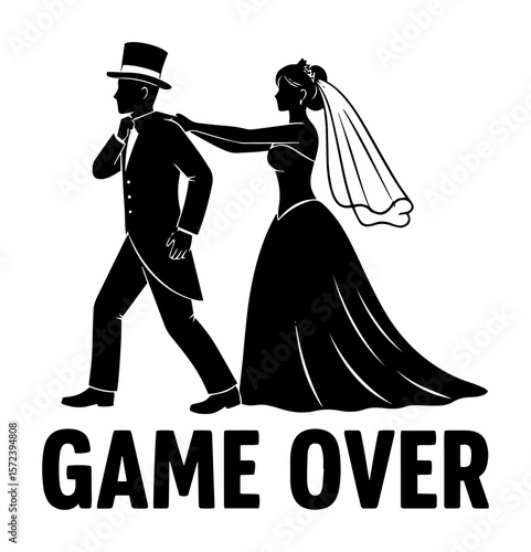 funny wedding design game over bride pulls groom vector