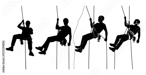 industrial rope access workers silhouette set vector illustration