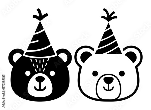 cute birthday bear face with party hat vector icon