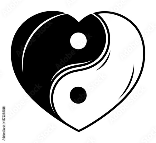 yin yang symbol in heart shape logo vector