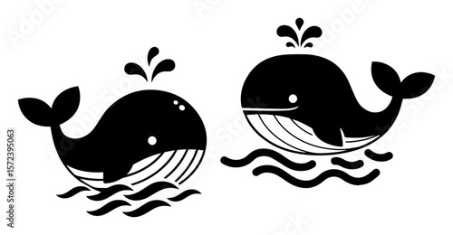 cute cartoon whale spouting water vector silhouette