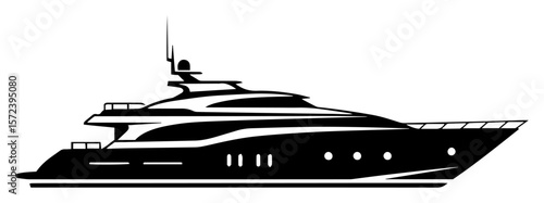 luxury yacht motor boat silhouette vector icon
