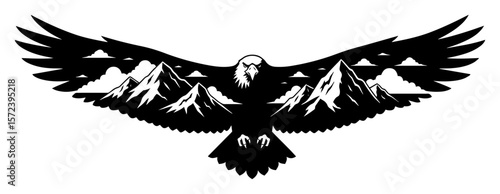 flying eagle with mountains in wings double exposure vector