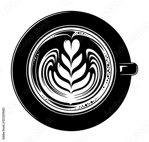 coffee cup with latte art top view vector logo