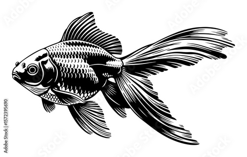 goldfish with flowing fins vector illustration