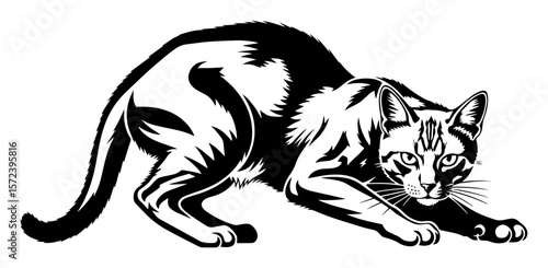 crouching cat in hunting pose vector illustration logo