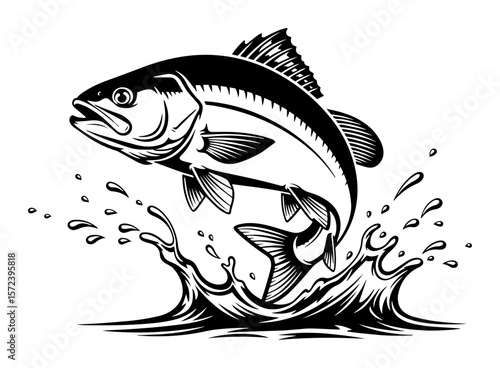 largemouth bass fish jumping out of water fishing logo