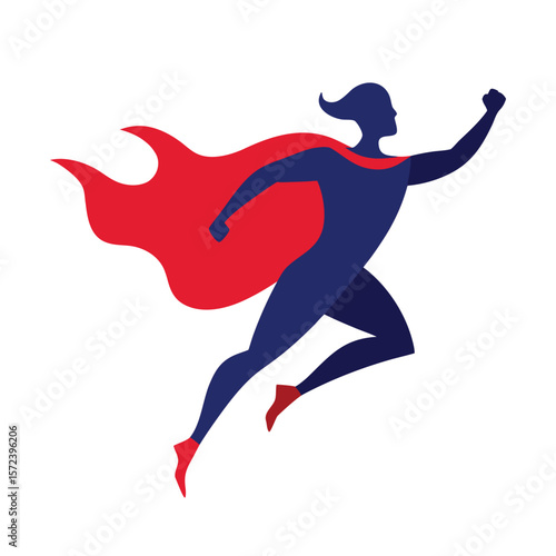 Dynamic silhouette of a superhero in flight with red cape