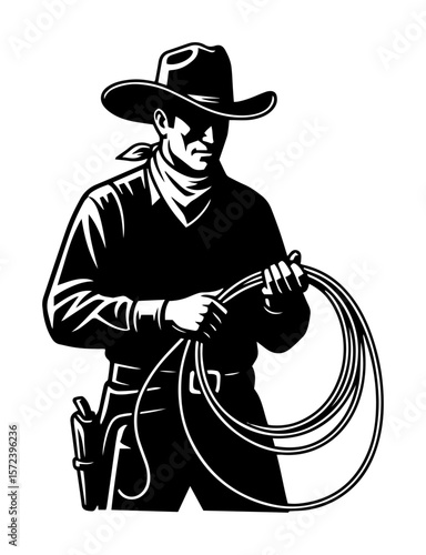 western cowboy holding lasso vector illustration