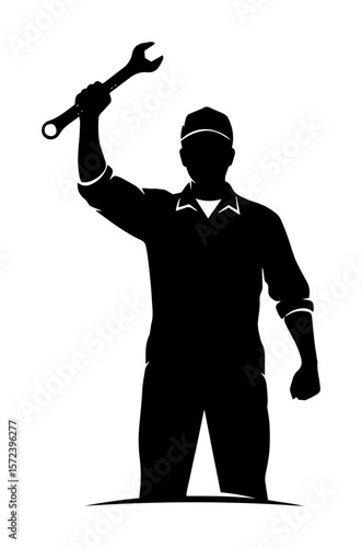 mechanic handyman with wrench silhouette logo