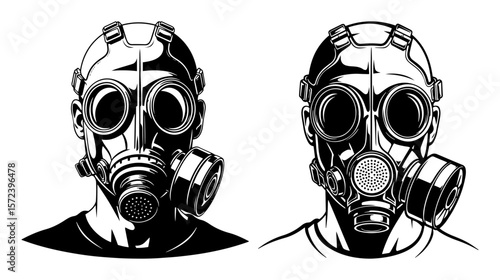 man in gas mask respirator post-apocalyptic vector illustration