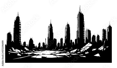 ruined city skyline after war or disaster vector illustration