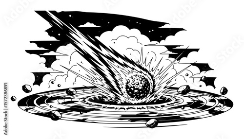 meteor asteroid impact crater vector illustration