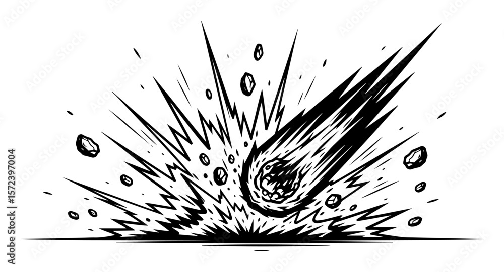 meteor impact explosion falling asteroid vector illustration