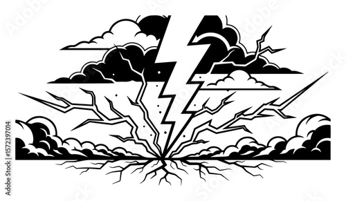 lightning bolt strike from storm clouds weather vector illustration