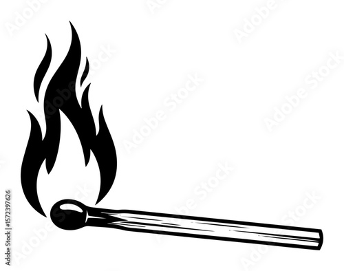 burning matchstick with fire flame vector icon logo