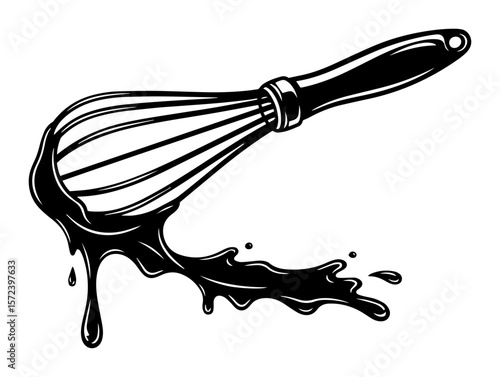 whisk with chocolate splash cooking ingredient vector logo