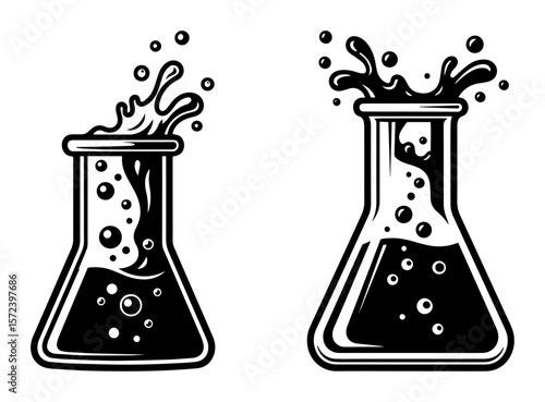 chemical reaction in laboratory flask vector icon