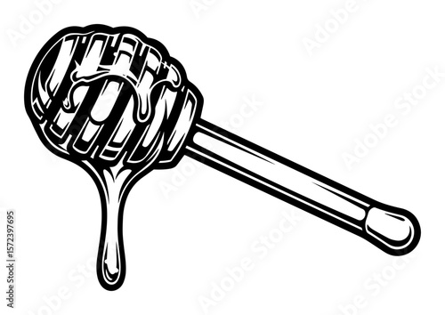 honey dipper with dripping honey sweet food vector icon