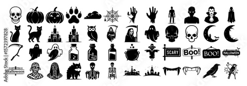 halloween scary traditional icons big set vector