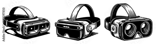 vr headset set virtual reality glasses vintage vector illustration