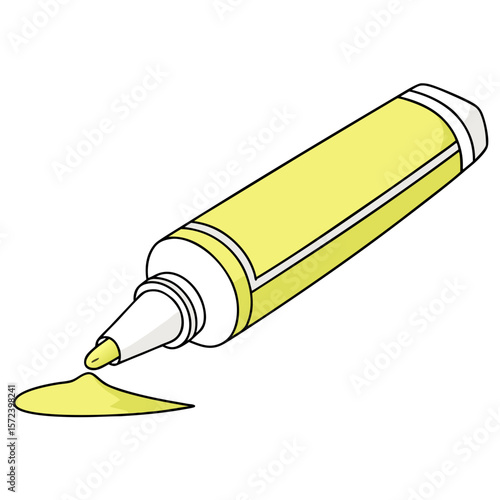 Yellow highlighter pen with ink spill vector