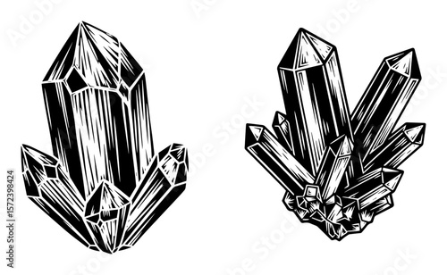 magic crystal quartz gemstone vector set