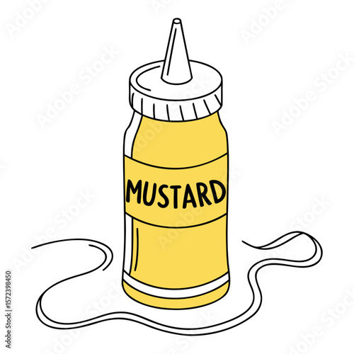Yellow mustard bottle with squiggly line condiment
