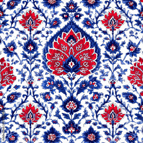 Elegant Mughal Paisley Pattern with Fine Vines and Bold Florals in Vivid Colors for Decorative Arts