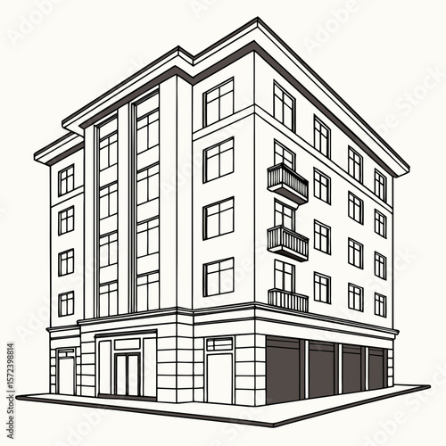 Multi story apartment building with balconies architecture