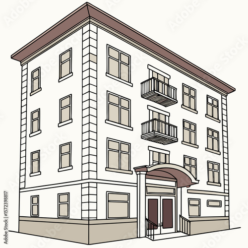 Multi story residential building with balconies apartment building
