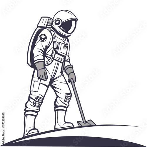 Astronaut digging on white background space suit helmet