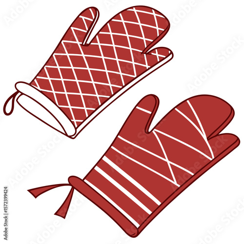 Red oven mitts with white patterns cooking gloves kitchenware