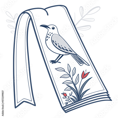 Bird and floral bookmark illustration nature
