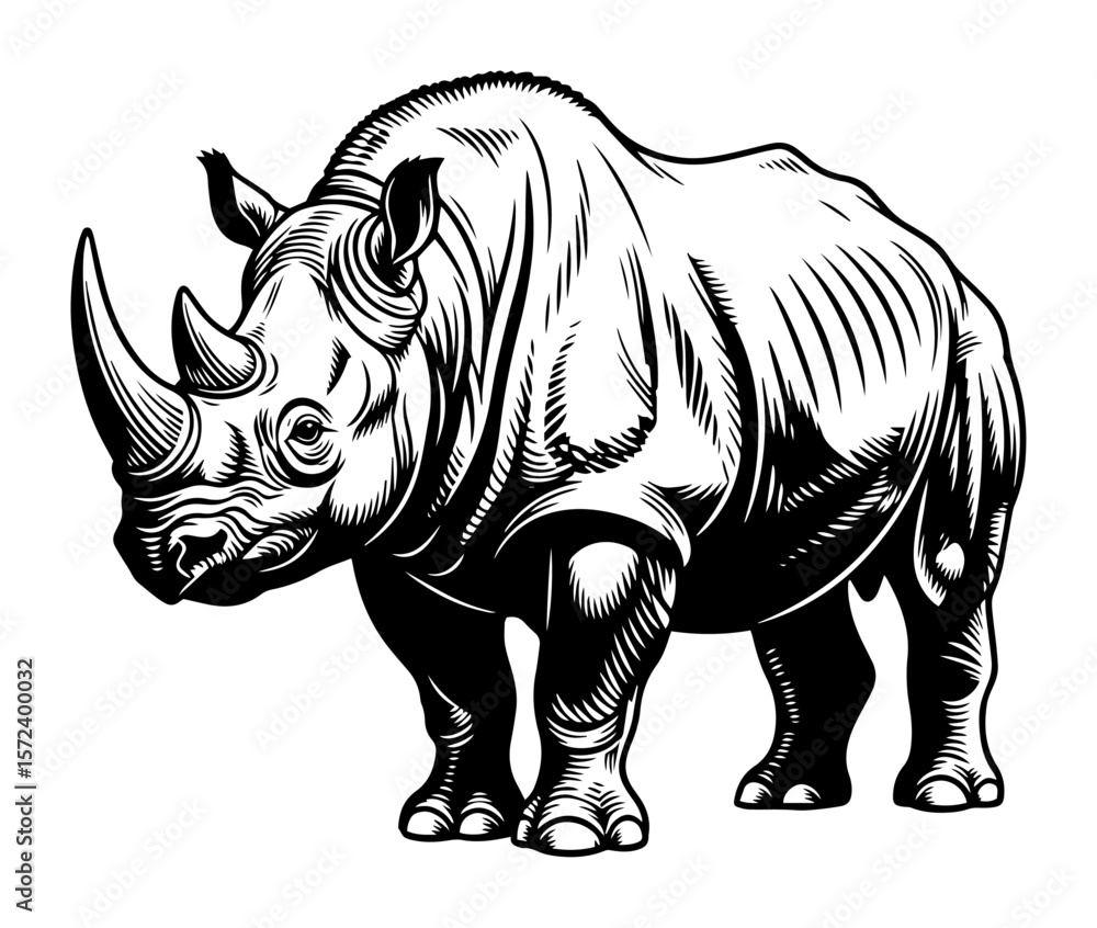 Fototapeta premium african rhinoceros side view monochrome vector illustration