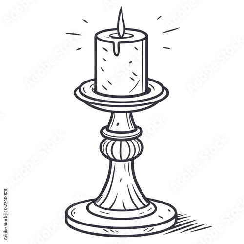 Ornate candlestick with burning candle flame light