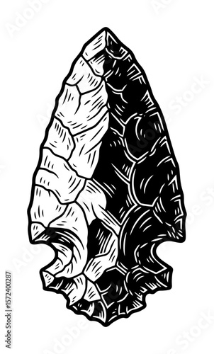 prehistoric flint arrowhead monochrome vector illustration