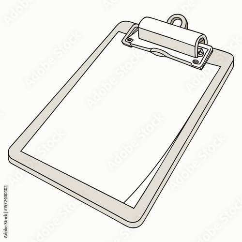 Clipboard with blank paper and metal clip white